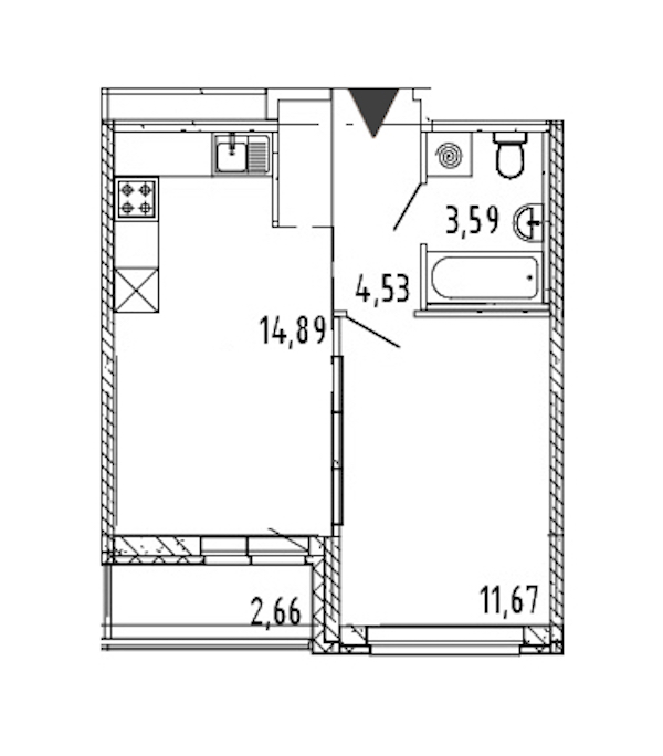 1-комнатная квартира 34.68 м², 19/19 эт., ЖК «Новые горизонты 2»